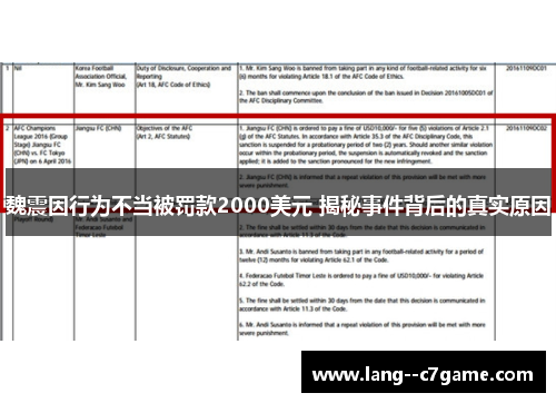 魏震因行为不当被罚款2000美元 揭秘事件背后的真实原因